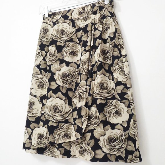 Vintage Faux Wrap Mini Skirt Pencil Rose Print 24" - Picture 3 of 7